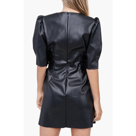 En Saison Puff Sleeve Faux Leather Minidress Black Small with Pockets - Picture 14 of 15